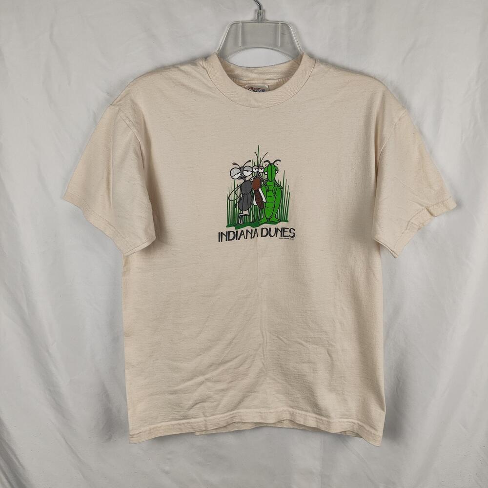 Vintage Hanes Beefy-T Shirt Boys XL 18-20 Beige Indiana Dunes Cartoon Graphic